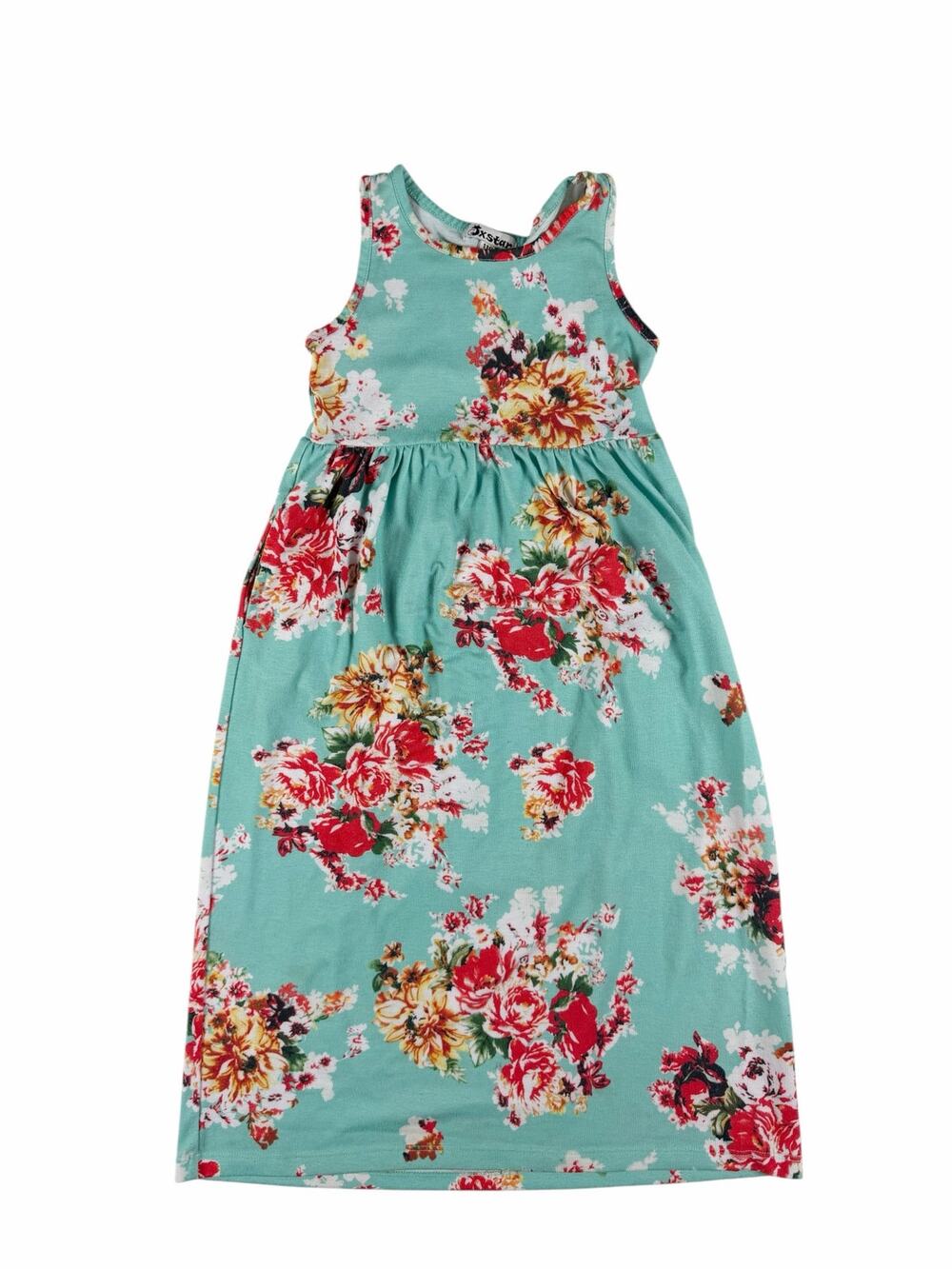 Jxstar Girls Aqua Floral Sleeveless Maxi Dress Size 110 3-4 Years